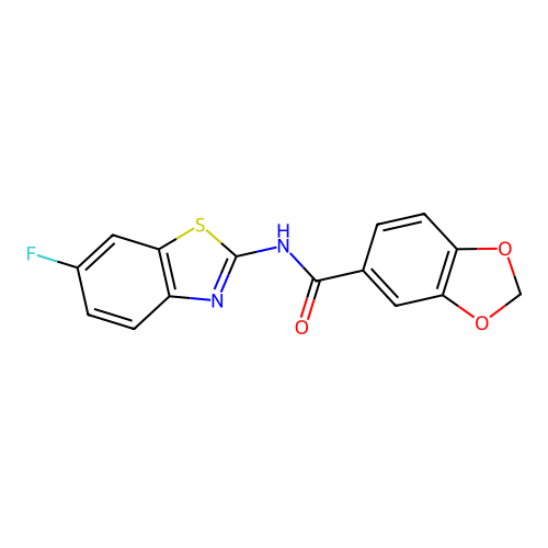 N-(6-fluoro-1,3-benzothiazol-2-yl)-1,3-benzodioxole-5-carboxamide structure