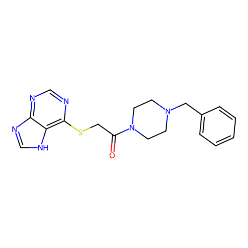 1-(4-benzylpiperazin-1-yl)-2-(7H-purin-6-ylsulfanyl)ethan-1-one structure