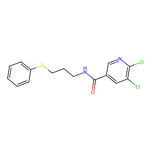 5,6-dichloro-N-[3-(phenylsulfanyl)propyl]pyridine-3-carboxamide structure
