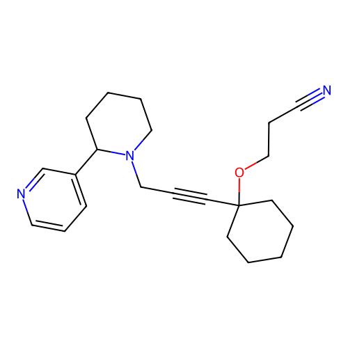 3-[(1-{3-[2-(pyridin-3-yl)piperidin-1-yl]prop-1-yn-1-yl}cyclohexyl)oxy]propanenitrile structure