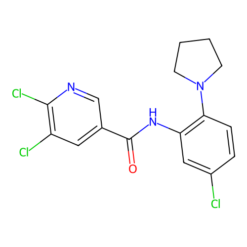 5,6-dichloro-N-[5-chloro-2-(pyrrolidin-1-yl)phenyl]pyridine-3-carboxamide structure