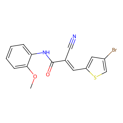 3-(4-bromothiophen-2-yl)-2-cyano-N-(2-methoxyphenyl)prop-2-enamide structure