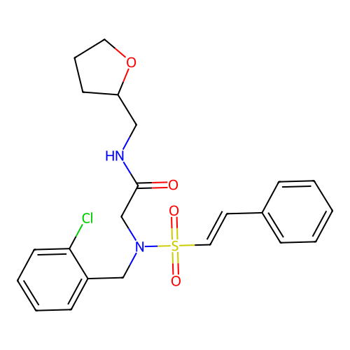 2-[(2-chlorophenyl)methyl-(2-phenylethenylsulfonyl)amino]-N-(oxolan-2-ylmethyl)acetamide structure