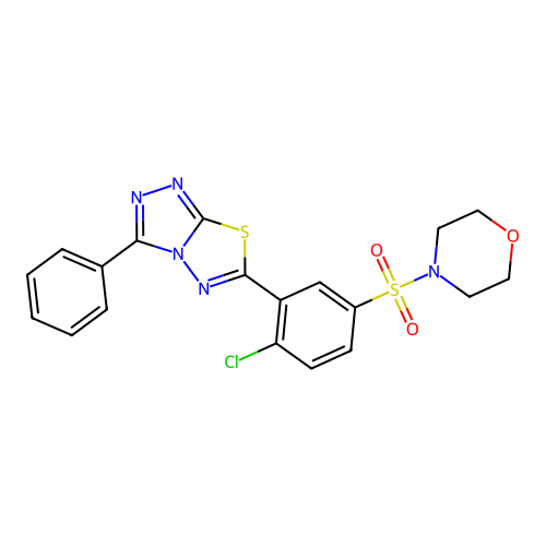 4-(4-chloro-3-{3-phenyl-[1,2,4]triazolo[3,4-b][1,3,4]thiadiazol-6-yl}benzenesulfonyl)morpholine structure