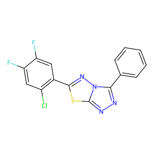 6-(2-chloro-4,5-difluorophenyl)-3-phenyl-[1,2,4]triazolo[3,4-b][1,3,4]thiadiazole structure