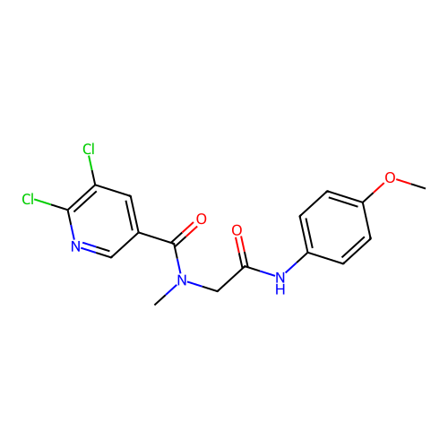2-[1-(5,6-dichloropyridin-3-yl)-N-methylformamido]-N-(4-methoxyphenyl)acetamide structure