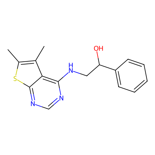 2-[(5,6-Dimethylthieno[2,3-d]pyrimidin-4-yl)amino]-1-phenylethanol structure