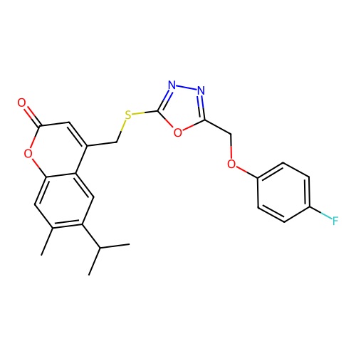 4-[[[5-[(4-Fluorophenoxy)methyl]-1,3,4-oxadiazol-2-yl]thio]methyl]-7-methyl-6-(1-methylethyl)-2H-1-benzopyran-2-one structure