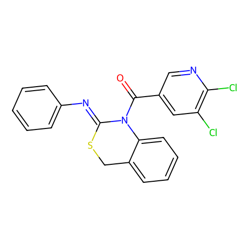 (5,6-dichloropyridin-3-yl)-(2-phenylimino-4H-3,1-benzothiazin-1-yl)methanone structure
