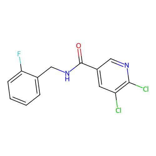 5,6-dichloro-N-[(2-fluorophenyl)methyl]pyridine-3-carboxamide structure