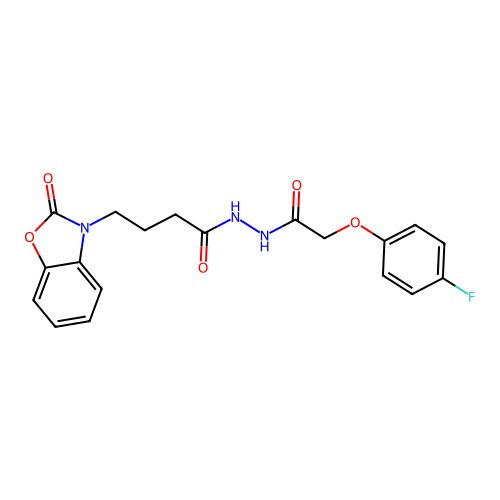 N'-[2-(4-fluorophenoxy)acetyl]-4-(2-oxo-1,3-benzoxazol-3-yl)butanehydrazide structure