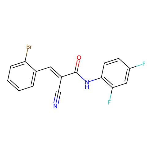 3-(2-bromophenyl)-2-cyano-N-(2,4-difluorophenyl)prop-2-enamide structure