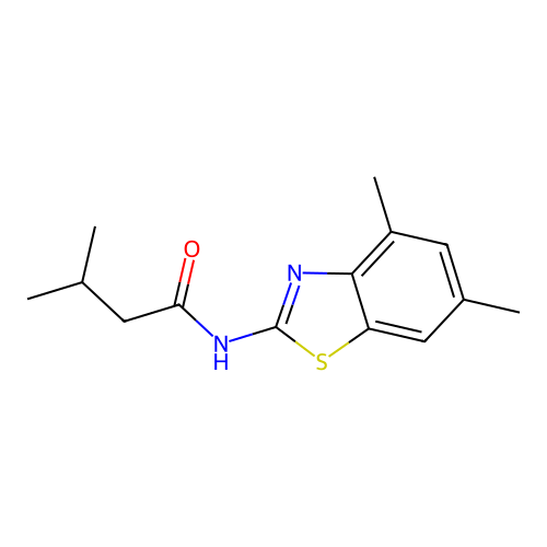 N-(4,6-dimethyl-1,3-benzothiazol-2-yl)-3-methylbutanamide structure