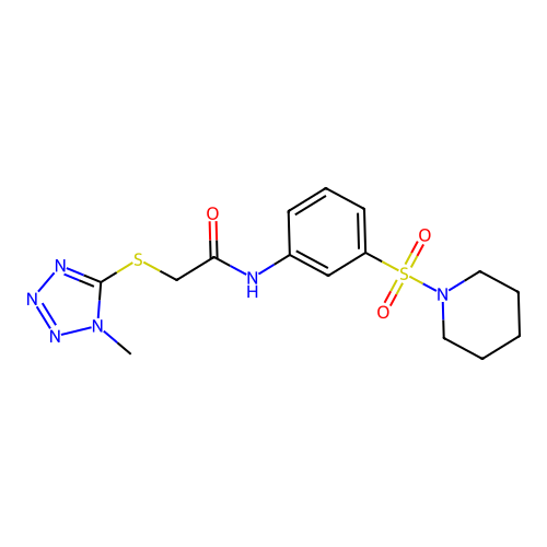2-(1-methyltetrazol-5-yl)sulfanyl-N-(3-piperidin-1-ylsulfonylphenyl)acetamide structure