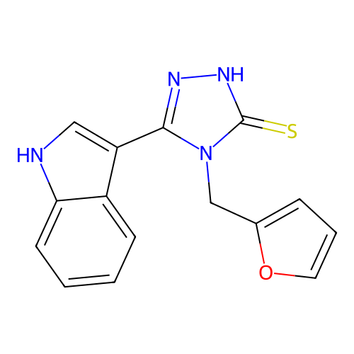4-(2-furylmethyl)-5-(1H-indol-3-yl)-4H-1,2,4-triazole-3-thiol structure