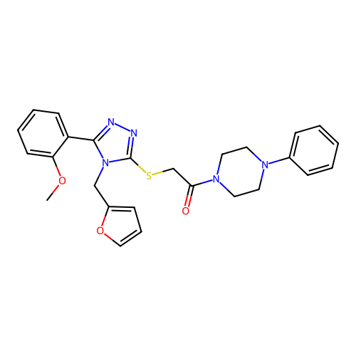 2-[[4-(2-Furanylmethyl)-5-(2-methoxyphenyl)-4H-1,2,4-triazol-3-yl]thio]-1-(4-phenyl-1-piperazinyl)ethanone structure
