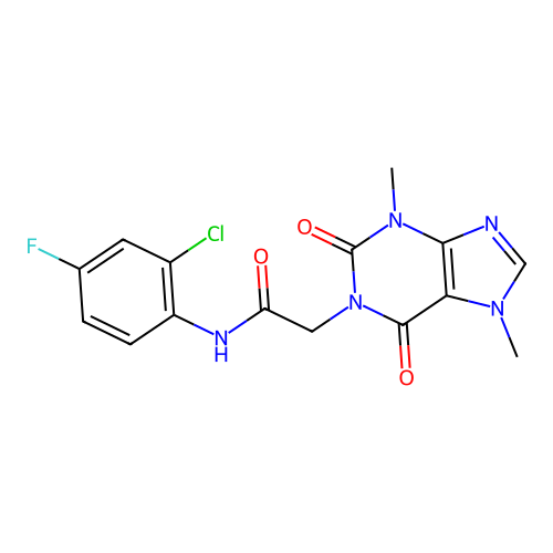 N-(2-chloro-4-fluorophenyl)-2-(3,7-dimethyl-2,6-dioxopurin-1-yl)acetamide structure