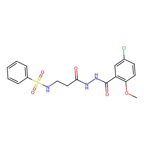 N-[3-[2-(5-chloro-2-methoxybenzoyl)hydrazinyl]-3-oxopropyl]benzenesulfonamide structure