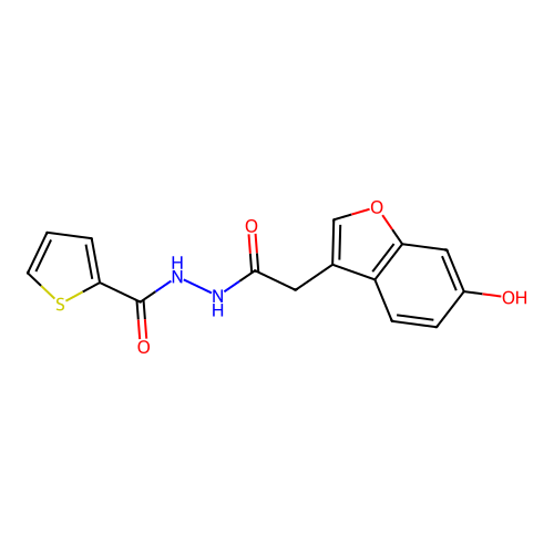 N'-[2-(6-hydroxy-1-benzofuran-3-yl)acetyl]thiophene-2-carbohydrazide structure