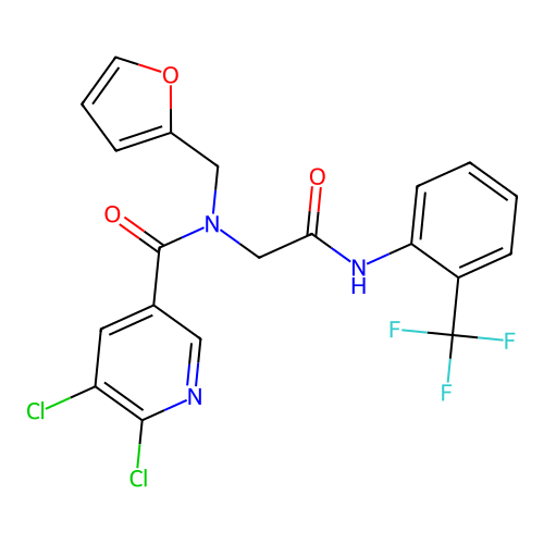 2-[1-(5,6-dichloropyridin-3-yl)-N-[(furan-2-yl)methyl]formamido]-N-[2-(trifluoromethyl)phenyl]acetamide structure