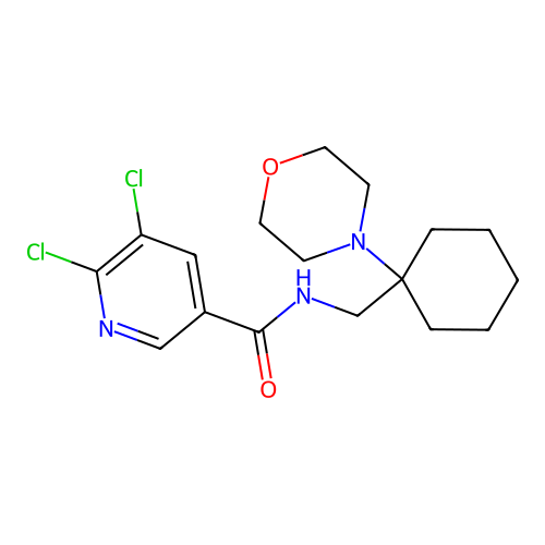 5,6-dichloro-N-{[1-(morpholin-4-yl)cyclohexyl]methyl}pyridine-3-carboxamide structure
