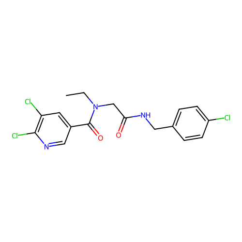 5,6-dichloro-N-[2-[(4-chlorophenyl)methylamino]-2-oxoethyl]-N-ethylpyridine-3-carboxamide structure