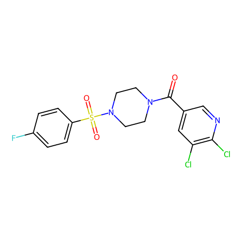 1-(5,6-Dichloropyridine-3-carbonyl)-4-(4-fluorobenzenesulfonyl)piperazine structure