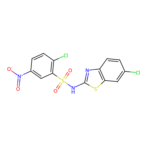 2-chloro-N-(6-chloro-1,3-benzothiazol-2-yl)-5-nitrobenzene-1-sulfonamide structure