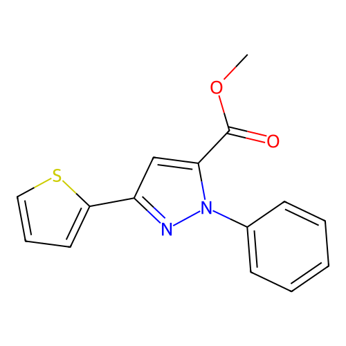Methyl 2-phenyl-5-thiophen-2-ylpyrazole-3-carboxylate structure