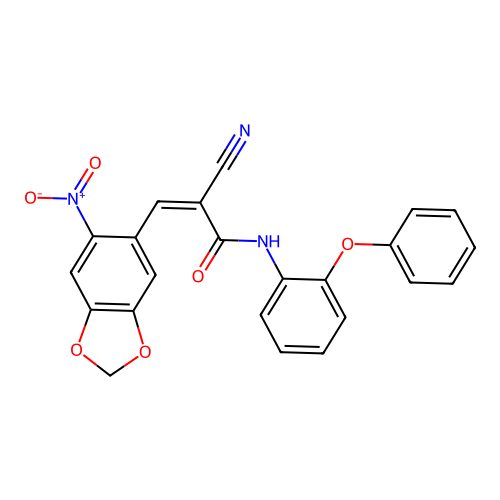 2-cyano-3-(6-nitro-1,3-benzodioxol-5-yl)-N-(2-phenoxyphenyl)prop-2-enamide structure