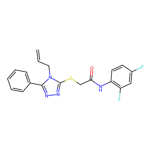 N-(2,4-difluorophenyl)-2-[(5-phenyl-4-prop-2-enyl-1,2,4-triazol-3-yl)sulfanyl]acetamide structure