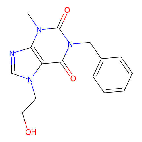 1-benzyl-7-(2-hydroxyethyl)-3-methyl-3,7-dihydro-1H-purine-2,6-dione structure