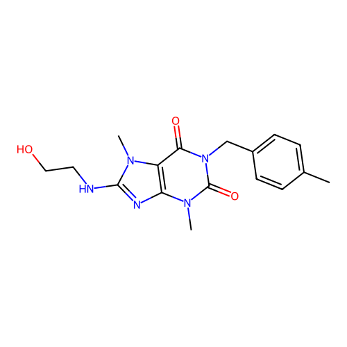 8-((2-hydroxyethyl)amino)-3,7-dimethyl-1-(4-methylbenzyl)-1H-purine-2,6(3H,7H)-dione structure