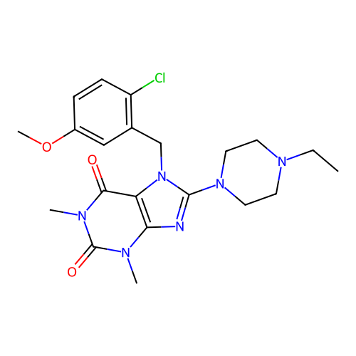 7-(2-chloro-5-methoxybenzyl)-8-(4-ethylpiperazin-1-yl)-1,3-dimethyl-1H-purine-2,6(3H,7H)-dione structure