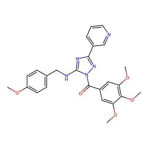 (5-((4-methoxybenzyl)amino)-3-(pyridin-3-yl)-1H-1,2,4-triazol-1-yl)(3,4,5-trimethoxyphenyl)methanone structure