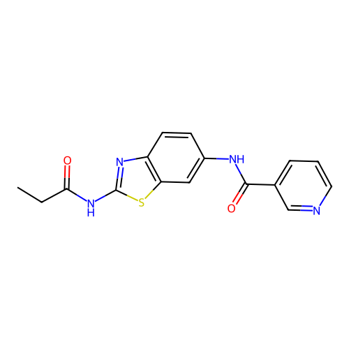 N-[2-(propanoylamino)-1,3-benzothiazol-6-yl]pyridine-3-carboxamide structure