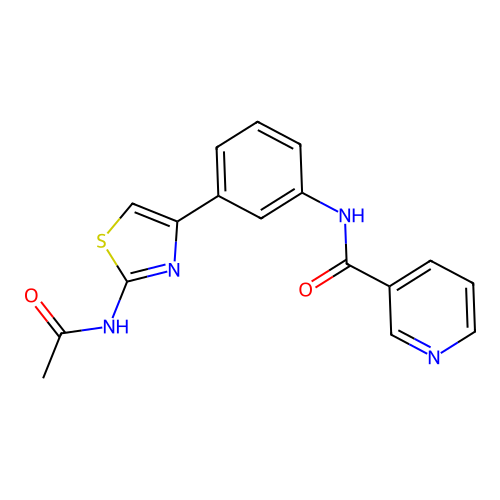 N-[3-(2-acetamido-1,3-thiazol-4-yl)phenyl]pyridine-3-carboxamide structure