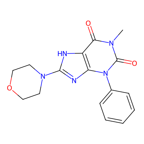 1-methyl-8-(morpholin-4-yl)-3-phenyl-3,7-dihydro-1H-purine-2,6-dione structure