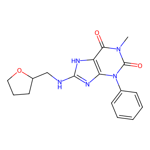 1-methyl-8-(oxolan-2-ylmethylamino)-3-phenyl-7H-purine-2,6-dione structure