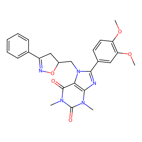 8-(3,4-dimethoxyphenyl)-1,3-dimethyl-7-[(3-phenyl-4,5-dihydro-1,2-oxazol-5-yl)methyl]purine-2,6-dione structure