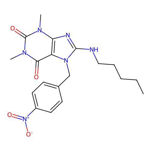 1,3-dimethyl-7-(4-nitrobenzyl)-8-(pentylamino)-1H-purine-2,6(3H,7H)-dione structure