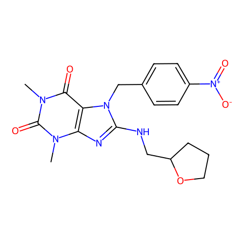 1,3-dimethyl-7-[(4-nitrophenyl)methyl]-8-(oxolan-2-ylmethylamino)purine-2,6-dione structure