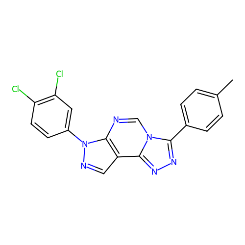 3-(3,4-dichlorophenyl)-7-(4-methylphenyl)-6-hydropyrazolo[5,4-d]1,2,4-triazolo [4,3-e]pyrimidine structure