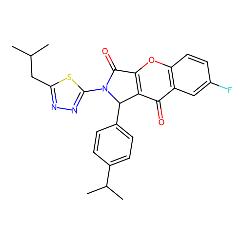 7-fluoro-2-(5-isobutyl-1,3,4-thiadiazol-2-yl)-1-(4-isopropylphenyl)-1,2-dihydrochromeno[2,3-c]pyrrole-3,9-dione structure