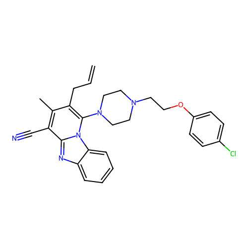 1-[4-[2-(4-chlorophenoxy)ethyl]piperazin-1-yl]-3-methyl-2-prop-2-enylpyrido[1,2-a]benzimidazole-4-carbonitrile structure