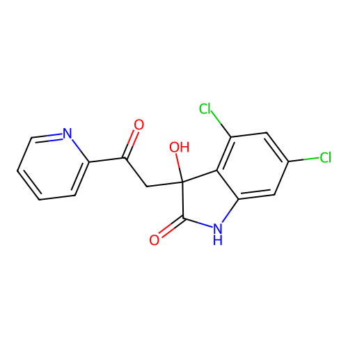 4,6-dichloro-3-hydroxy-3-(2-oxo-2-pyridin-2-ylethyl)-1H-indol-2-one structure