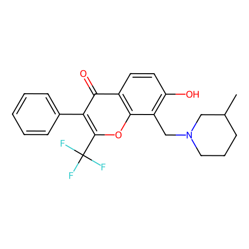 7-hydroxy-8-[(3-methylpiperidin-1-yl)methyl]-3-phenyl-2-(trifluoromethyl)-4H-chromen-4-one structure