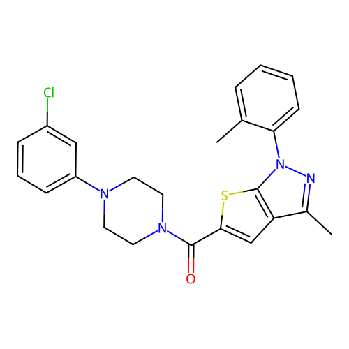 (4-(3-chlorophenyl)piperazin-1-yl)(3-methyl-1-(o-tolyl)-1H-thieno[2,3-c]pyrazol-5-yl)methanone structure