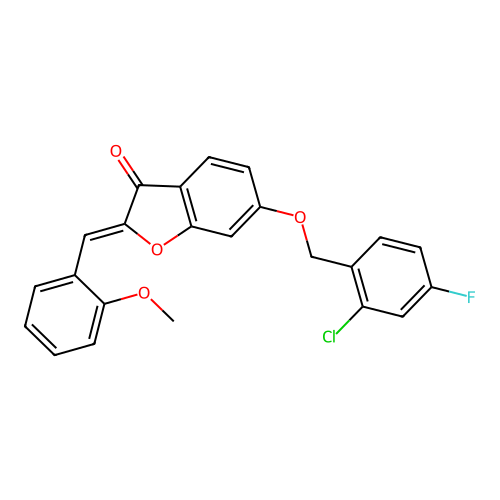 (Z)-6-((2-chloro-4-fluorobenzyl)oxy)-2-(2-methoxybenzylidene)benzofuran-3(2H)-one structure