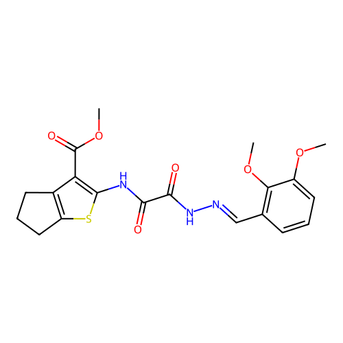 (E)-methyl 2-(2-(2-(2,3-dimethoxybenzylidene)hydrazinyl)-2-oxoacetamido)-5,6-dihydro-4H-cyclopenta[b]thiophene-3-carboxylate structure